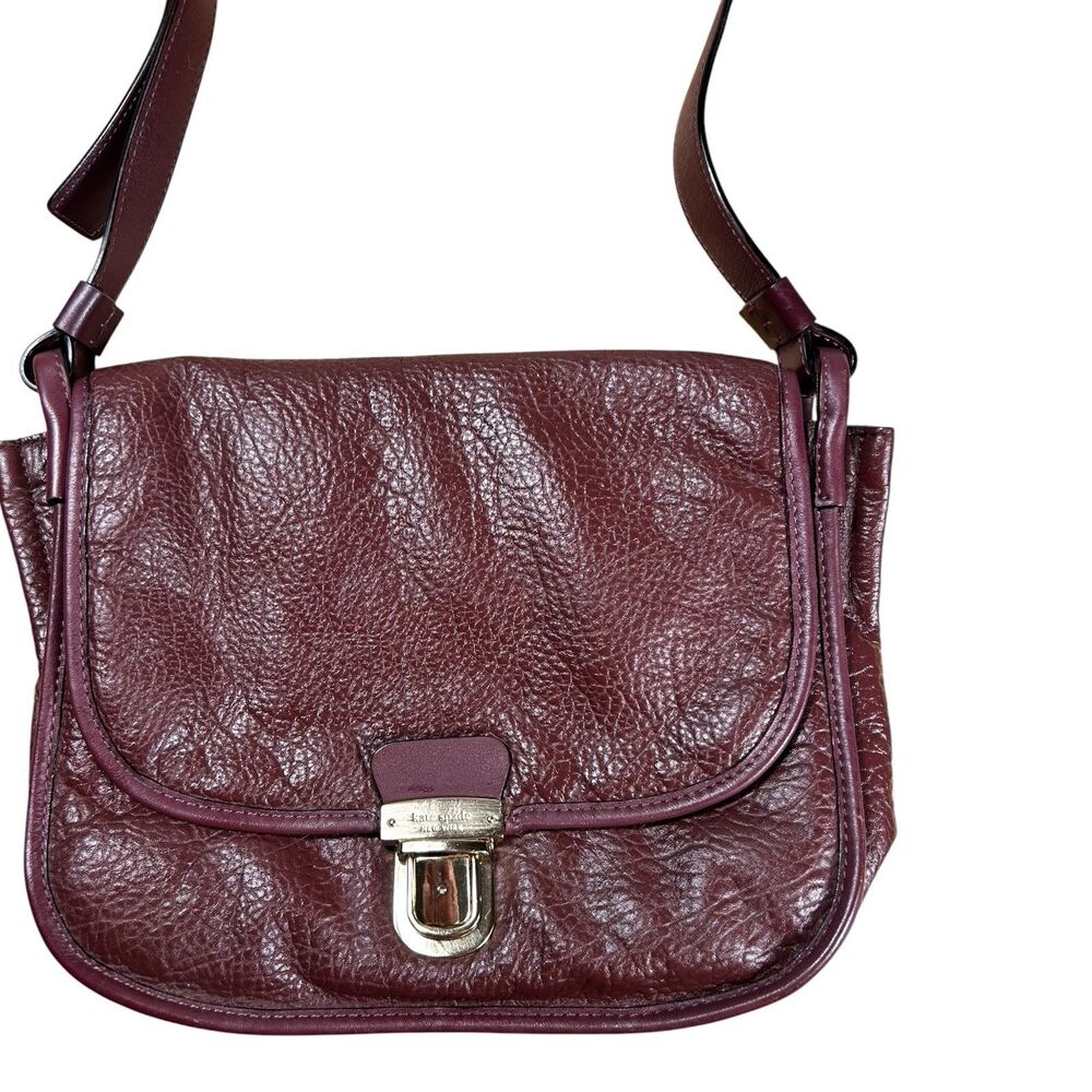 Kate Spade Burgundy Pebbled Leather Saddle Crossbody Bag